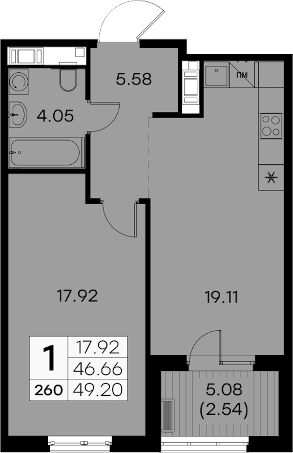1-комнатная квартира 49.2 м², 3/7 эт., ЖК «Glorax City Балтийская»